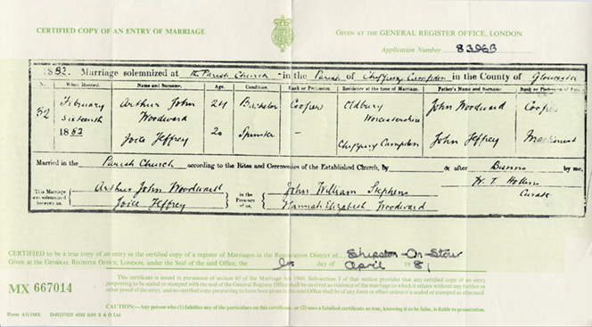 Arthur Johns marriage certificate