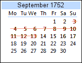 Picture oif a calendar from September 1752