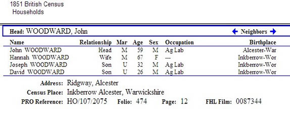 1851 Census return for John and Hannah