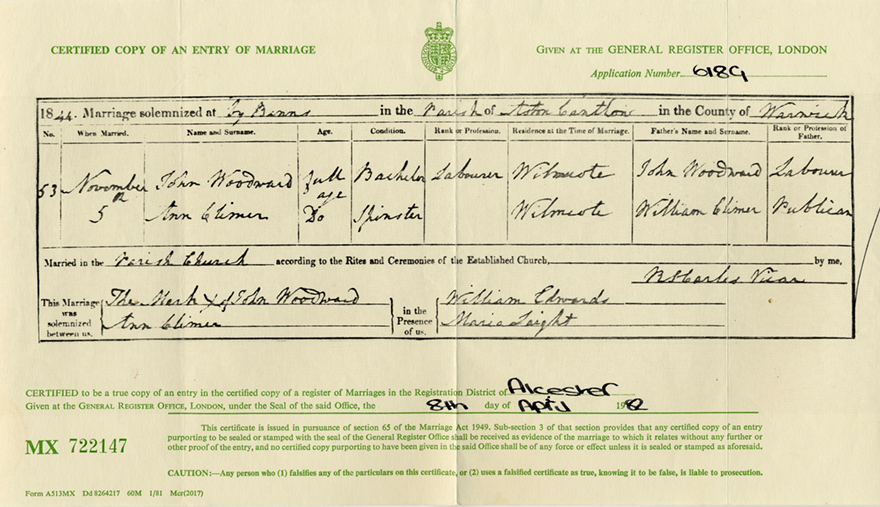 Marriage Certificate of John and Ann Climer