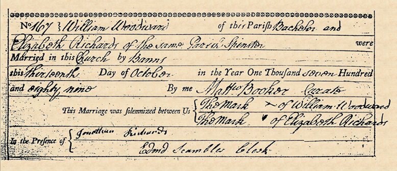 Marriage entry of Willm Woodward